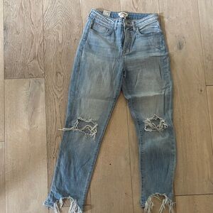 L'AGENCE Light Blue Distressed Cropped Jeans